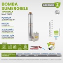 [A] (IGO-TBA51) BOMBA SUMERGIBLE TIPO BALA DE 3/4 HP P/CIST/ALJIBE/POZO PROF. 120V EMB. DE COBRE ALT. MAX DE 20 A 70 MTS DE ACUERDO AL CAUDAL C/CAJA DE CONTROL