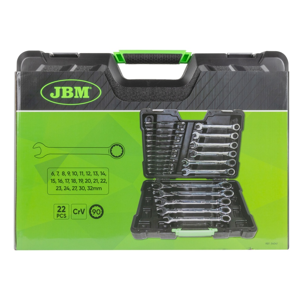 [A] (JBM-54041) JUEGO DE LLAVES COMBINADAS DE 22 PZAS CON MATRACA MILIMETRICAS DE 6 A 32 MM CON ESTUCHE