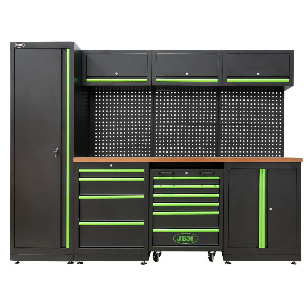 [A] (JBM-SERIE446) CONJUNTO DE GABINETES MODULARES PARA TALLER MODELO 54327 INCLUYE SET DE 4 MODULOS DE HERRAMIENTAS 53708