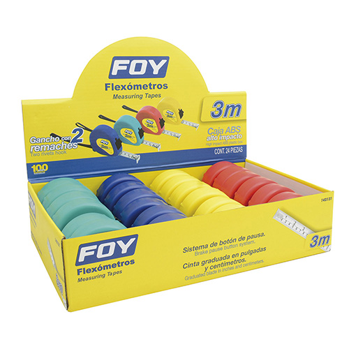 FLEXOMETROS CON CARCASA DE PLASTICO COLORES EN DISPLAY 3 M X 1/2", 24 PIEZAS
