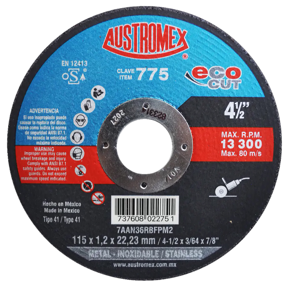 DISCO P/CORTE SUPERDELGADO 4 1/2 X 3/64 X 7/8 AC/INOX ECO-CUT (SUPER ECONOMICO)