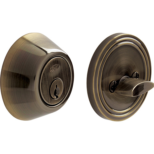 CERROJO RESIDENCIAL FUNCIÓN DOBLE, LATÓN ANTIGUO, LLAVE ESTÁNDAR, BLÍSTER