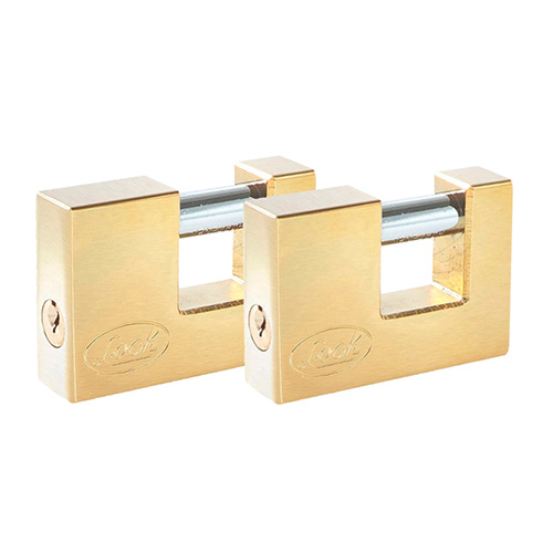 JUEGO DE CANDADOS PARA CORTINA 80 MM, LATÓN BRILLANTE, LLAVE ESTÁNDAR, 2 PIEZAS