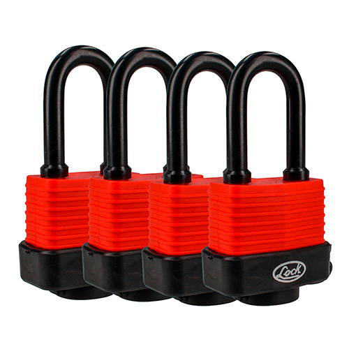 JUEGO DE CANDADOS IMPERMEABLES LARGOS 40 MM, LLAVE ESTÁNDAR, 4 PIEZAS