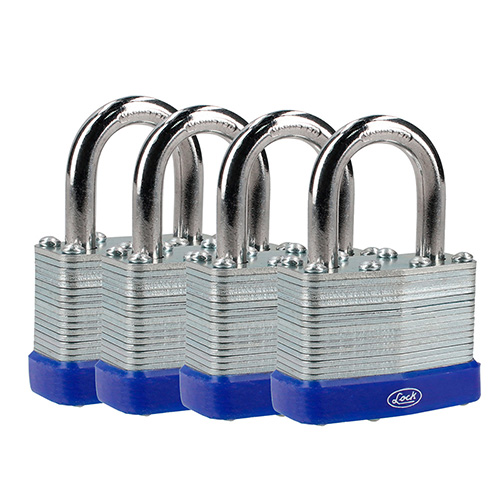 JUEGO DE CANDADOS LAMINADOS 40 MM, LLAVE ESTÁNDAR, 4 PIEZAS