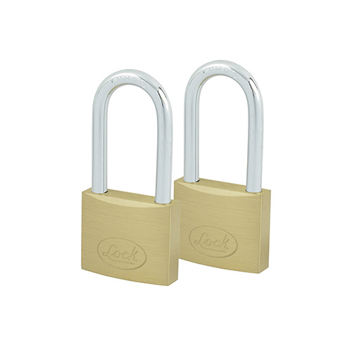 JUEGO DE CANDADOS DE LATÓN LARGOS 25 MM, LLAVE ESTÁNDAR, 2 PIEZAS