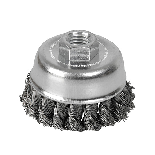 CARDA COPA TRENZADA ALAMBRE GRUESO ACERO INOXIDABLE 4" X 0.50 MM CON ROSCA 5/8"
