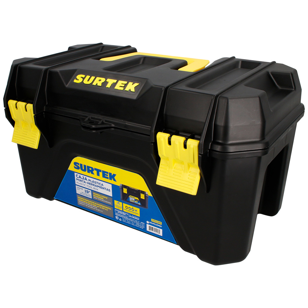 CAJA PORTAHERRAMIENTAS PLASTICA CON BROCHES PLÁSTICOS Y CHAROLA 19" X 10.5" X 10"