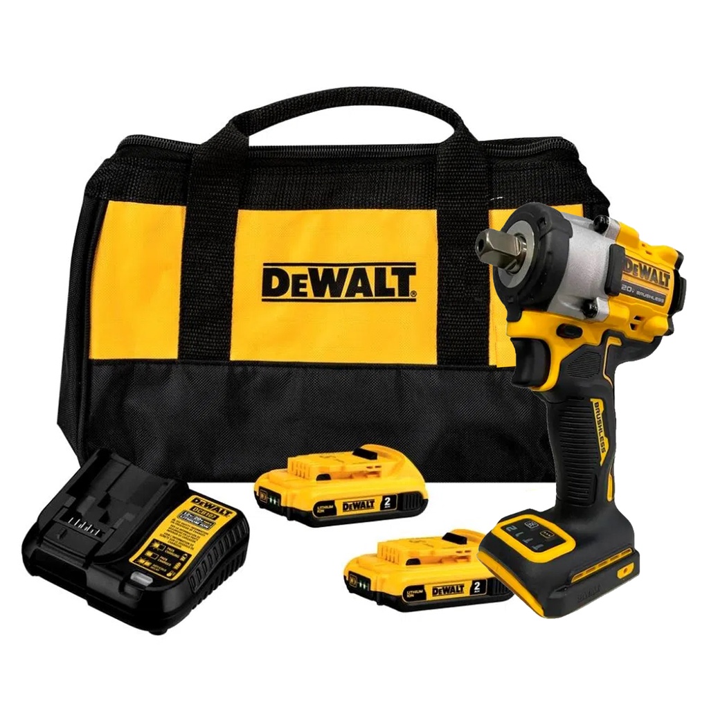LLAVE DE IMPACTO DE 1/2" 2000 RPM 20V DEWALT COMPACTA 2 PILAS 1 CARGADOR 4 VEL