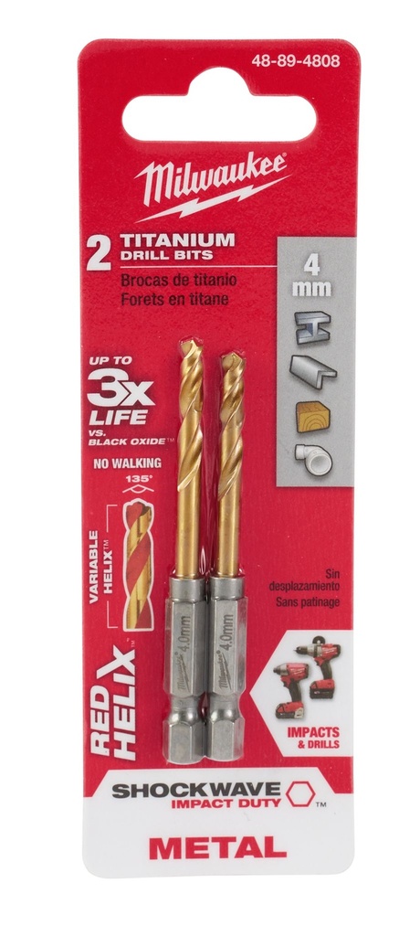 BROCAS MÉTRICAS DE TITANIO SHOCKWAVE ™ RED HELIX ™ 4MM