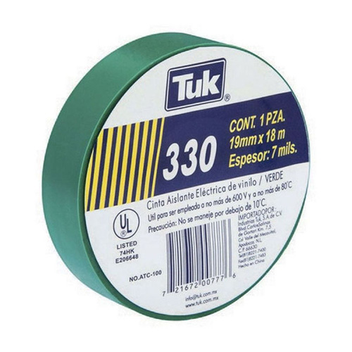 CINTA ELECTRICA VINIL 3/4 X 18m VERDE