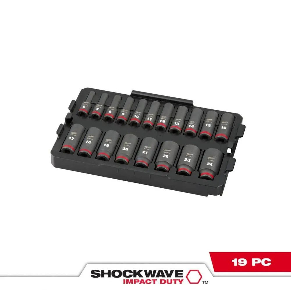 JUEGO DE 19 DADOS DE IMPACTO MÉTRICOS DE 3/8 PULGADA CON ORGANIZADOR