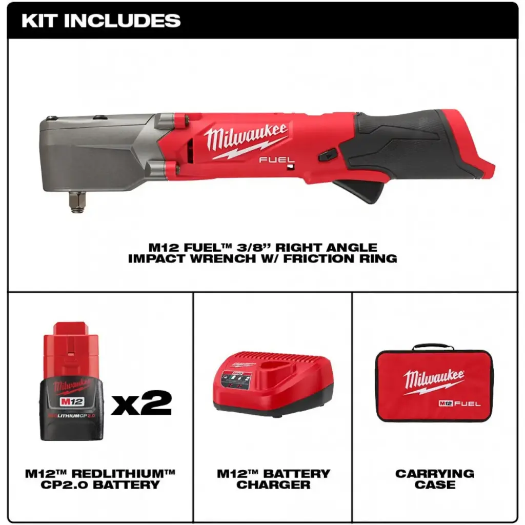 LLAVE DE IMPACTO EN ANGULO RECTO M12 FUEL DE 3/8 " CON ANILLO DE FRICCION  - KIT