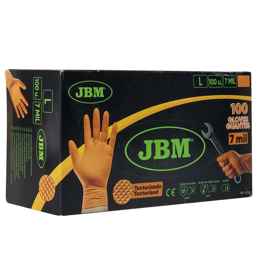 GUANTES NARANJAS DESECHABLES DE NITRILO T:L 7,0MIL (CAJA DE 100) TEXTURA DIAMANTE