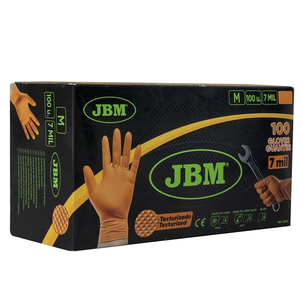 GUANTES NARANJAS DESECHABLES DE NITRILO T:M 7,0MIL (CAJA DE 100) TEXTURA DIAMANTE
