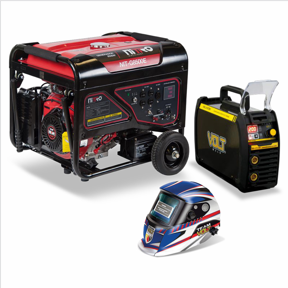 COMBO DE GENERADOR NITRO DE 8000 WATTS + SOLDADORA INVERSOR DE 200 AMP BIVOLTAJE + CARETA ELECTRONICA