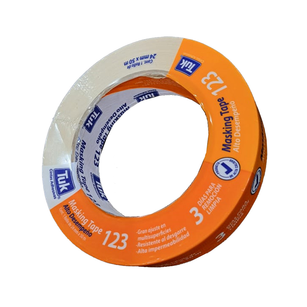 CINTA MASKING TAPE MODELO 123 EMP. NEGRO DE 1 1/2 X 50 USO AUTOMOTRIZ (LINEA SUPER ECONOMICA SIMILAR A LA 124)