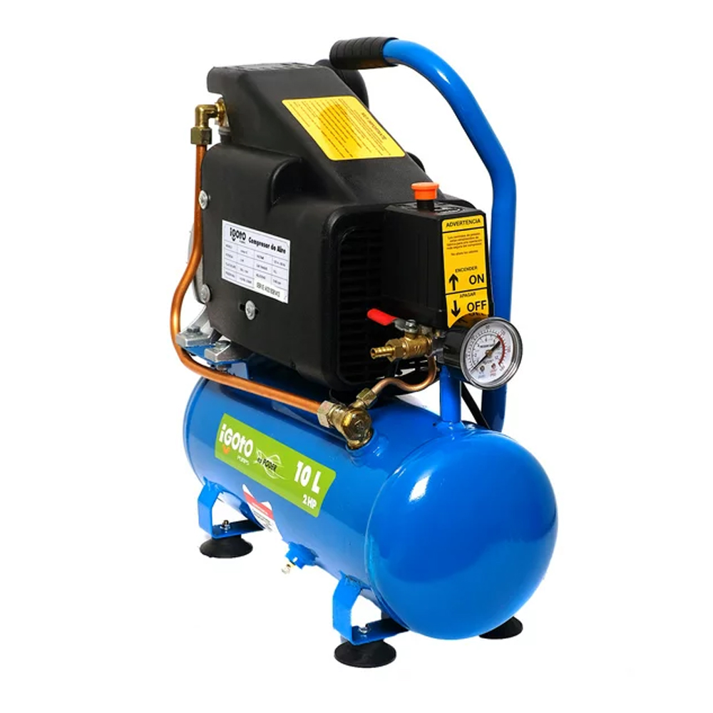 COMPRESOR DE AIRE LUBRICADO DE 2 HP DE 10 LITROS 127 V 115 PSI MARCA IGOTO