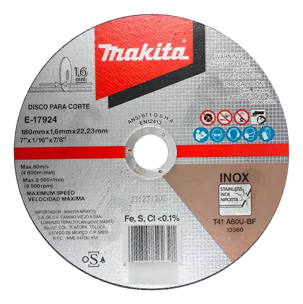 DISCO P/CORTE METAL ACERO INOXIDABLE SUPERDELGADO 7 X 1/16 X 7/8 (SUBSTITUYE A MAA-B12500) NUEVO MODELO