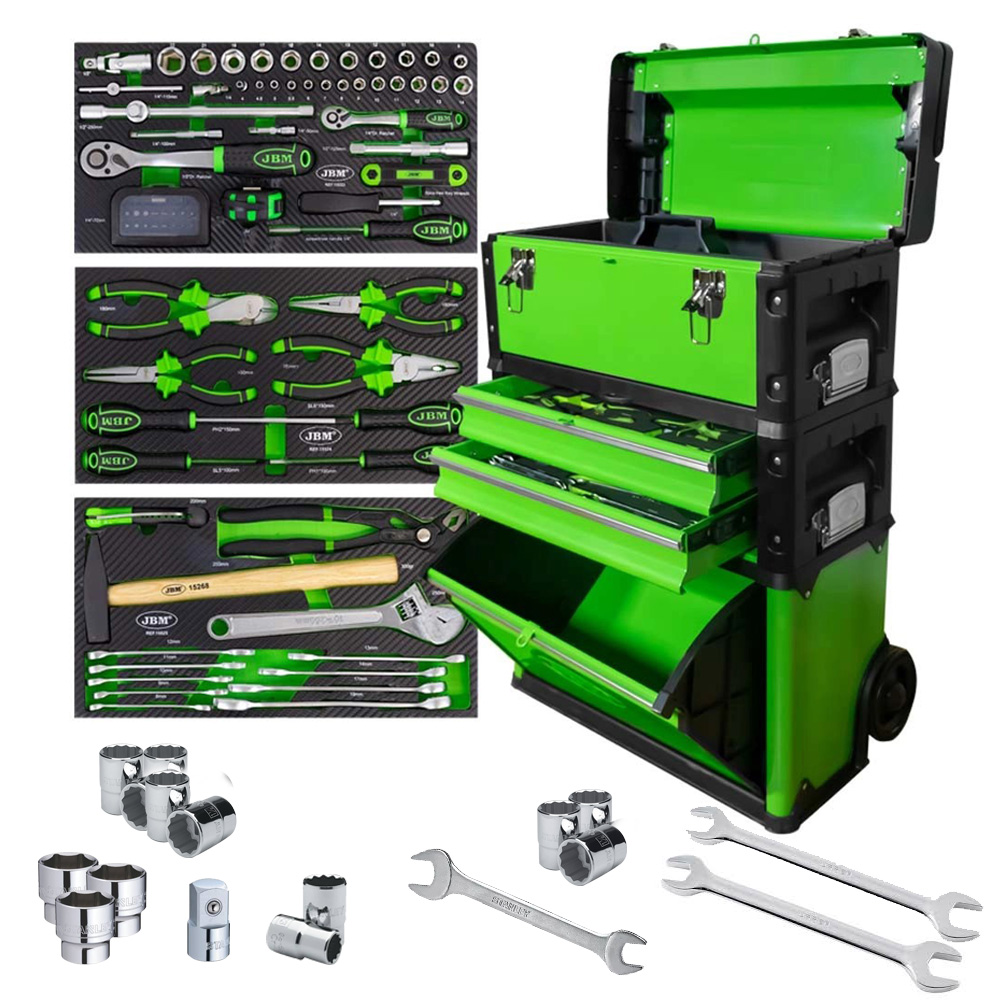 COMBO MOD 3 PZAS TIPO CARRO C/90 PZAS 1/2 Y 1/4 MM C/LLAVES COMB Y HTAS MANUALES+KIT MECANICO STANLEY DE 17