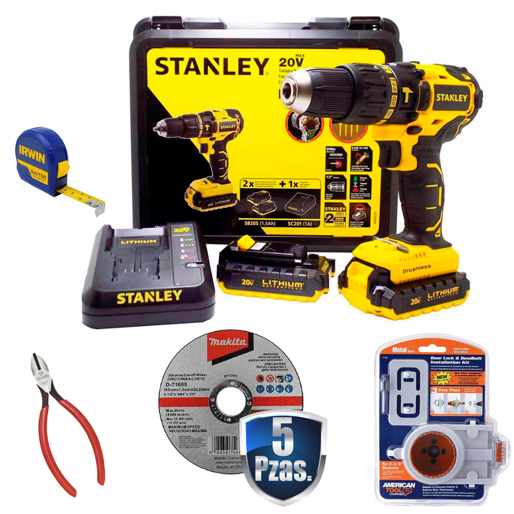 COMBO TAL/ROTOM./DEST 1/2 20V S/CARB C/2 BAT+5 DISCOS D1685+FLEXO IRWIN+KIT P/INST CERRADURA+PINZA KLEIN
