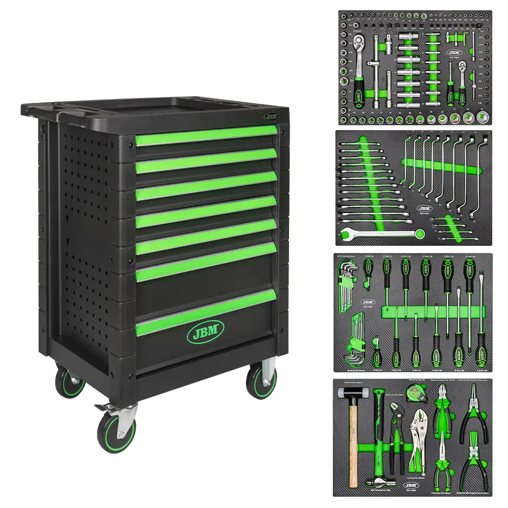 GABINETE MOVIL DE 7 GAVETAS C/172 PZAS DE 1/2 Y 1/4 LLAVES COMBINADAS MM DESTORNILLADORES Y LLAVES HEX. MARTILLOS Y PINZAS