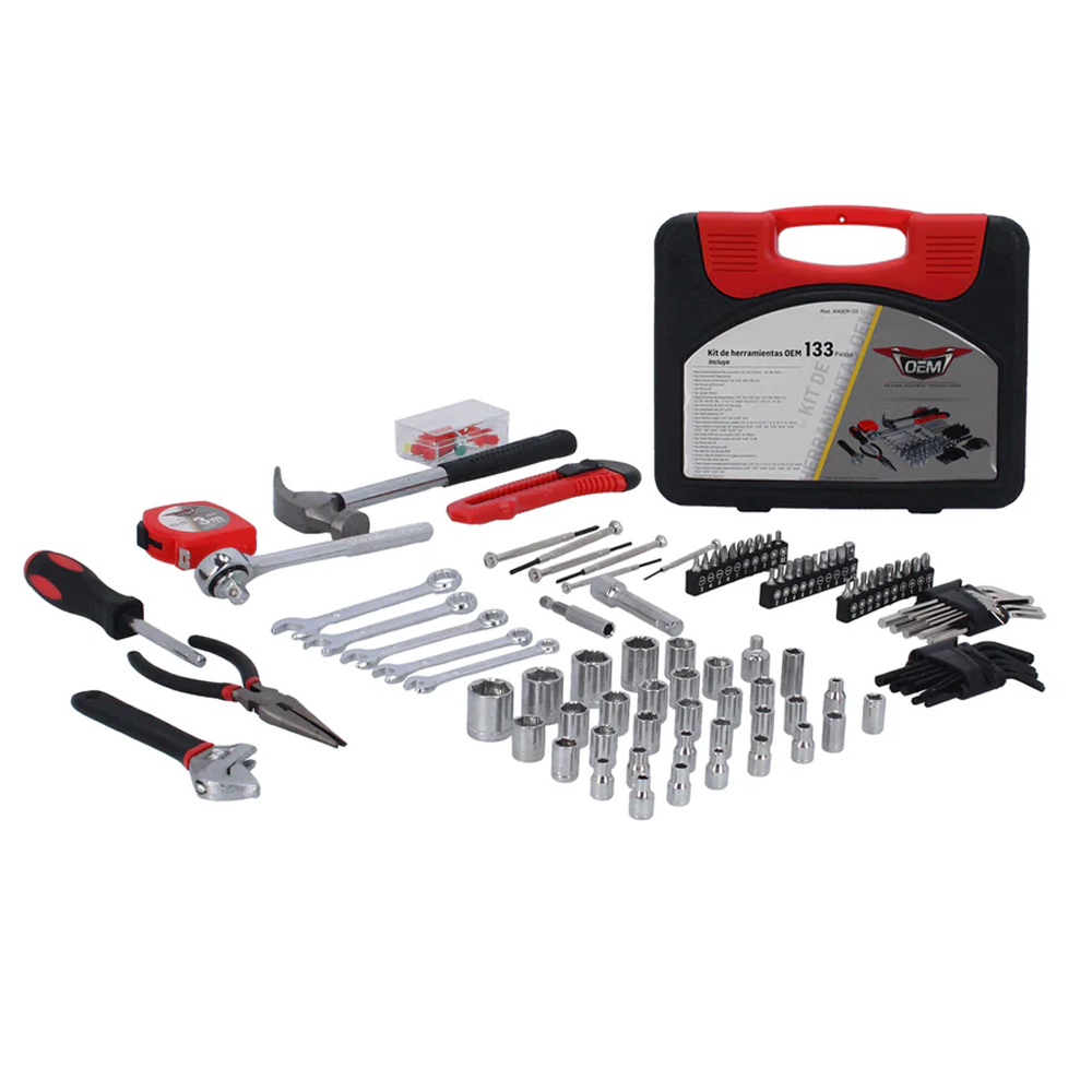 JUEGO DE MECANICO DE 133 PIEZAS DE 3/8 STD Y MM C/HERRAMIENTAS DIVERSAS PARA EL TALLER MARCA OEM BY MIKELS