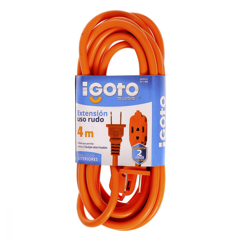 EXTENSION DE USO RUDO DE 4 MTS CALIBRE 16 AWG COLOR NARANJA MATERIAL ALU-COBRE C/3 ENTRADAS