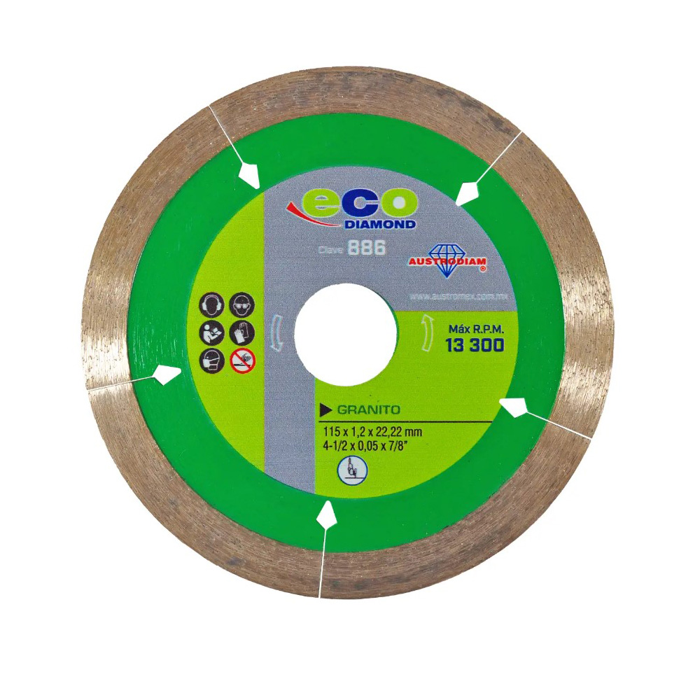 DISCO DE DIAMANTE DE 4-1/2 X 1.2mm X 7/8 RIN CONTINUO VERDE ECODIAM (EL MAS ECONOMICO DE LA LINEA)