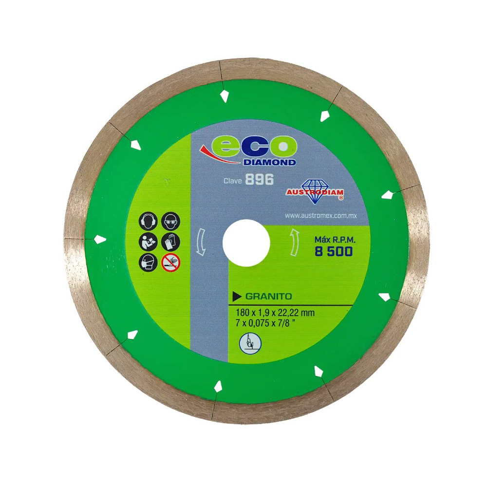 DISCO DE DIAMANTE DE 7 X 1.2mm X 7/8 RIN CONTINUO VERDE ECODIAM (EL MAS ECONOMICO DE LA LINEA)