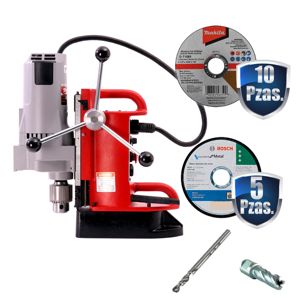 COMBO TALADRO MAG BASE FIJA 3/4 1,500W C/BROQ 3/4 Y LLAVE+BROCA PILOTO+2 CORTADORES ANULAR+15 DISCOS CORTE