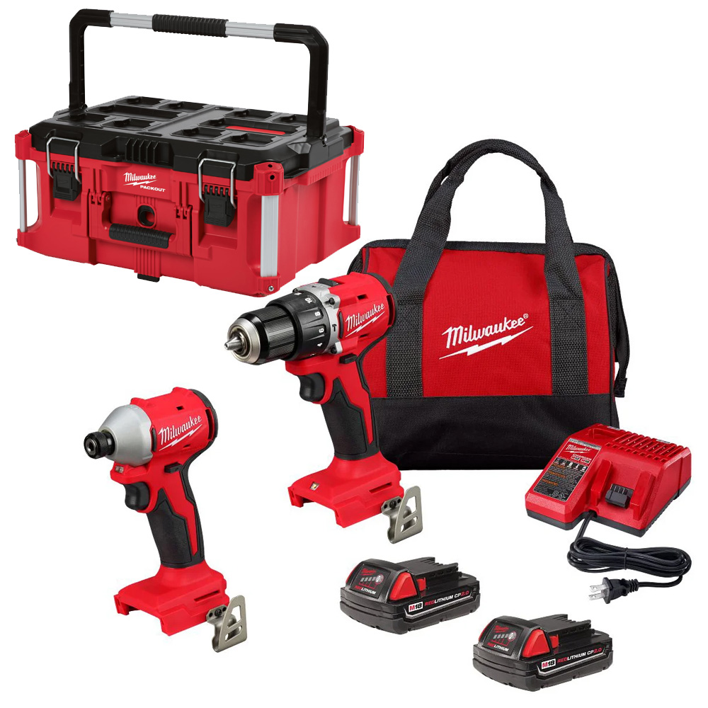 COMBO ROTOMARTILLO 1/2 Y DEST DE IMPACTO 1/4 M18 S/CARB C/CARGADOR 2 BAT 2AMP+MALETA+CAJA PACKOUT 48-22-8425