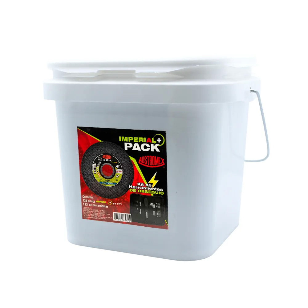 CUBETA DE DISCOS DE CORTE 4 1/2 X 1 MM X 7/8 CLAVE 3310 C/125 PZAS PLANO CALIDAD IMPERIAL+KIT DE HTAS MANUALES AUSTROMEX