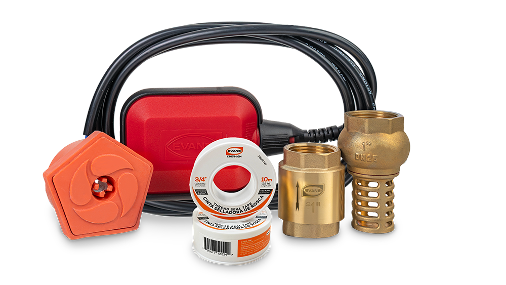 KIT DE INSTALACION PARA BOMBAS DE SUPERFICIE 1X1 (FLOTADOR, VALVULA CHECK, VALVULA NTP, CINTA SELLA ROSCAS)