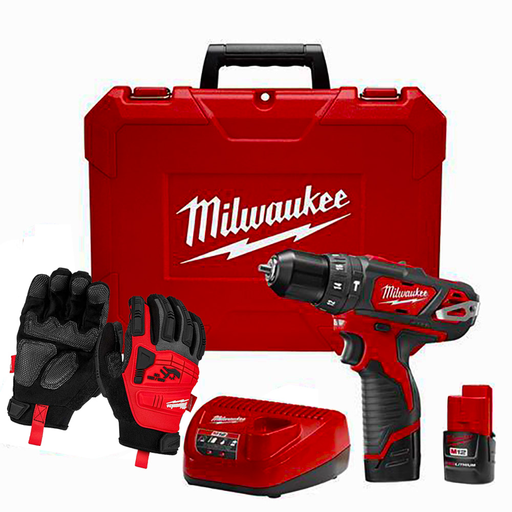 COMBO TALADRO/ROTOMARTILLO DE 3/8" C/ESTUCHE + GUANTES DE USO RUDO MILWAUKEE