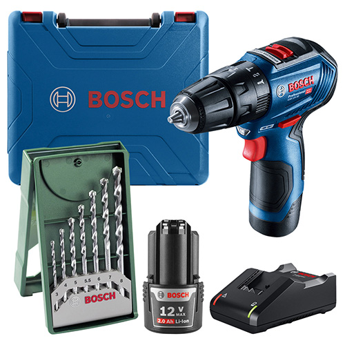 COMBO TALADRO DE IMPACTO GSB 12 V - 30 12 V C/2 BAT. 2.0 AH + JGO. BROCAS P/CONC (BOI-19G9-1G0+C03)