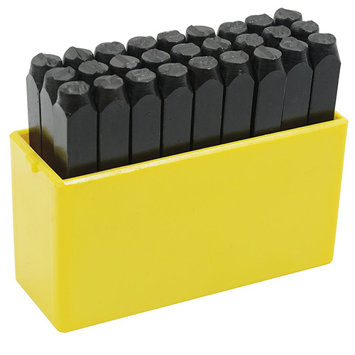 JUEGO DE LETRAS DE GOLPE DE 4 MM (5/32) EN ORGANIZADOR PLASTICO