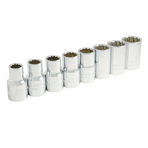 JUEGO DE DADOS STD DE 1/2 C/8 PZAS. EN RIEL Y CLIPS