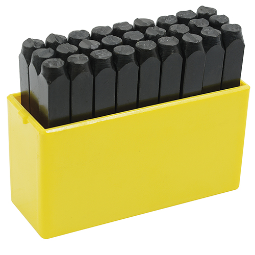 JUEGO DE LETRAS DE GOLPE DE 6mm (1/4) EN ORGANIZADOR PLASTICO