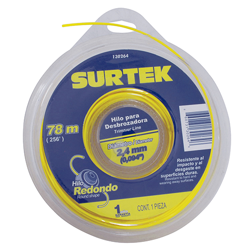 HILO DE NYLON PARA DESBROZADORA ELECTRICA Y GASOLINA DE 78 MTS X 2.4 MM COLOR AMARILLO