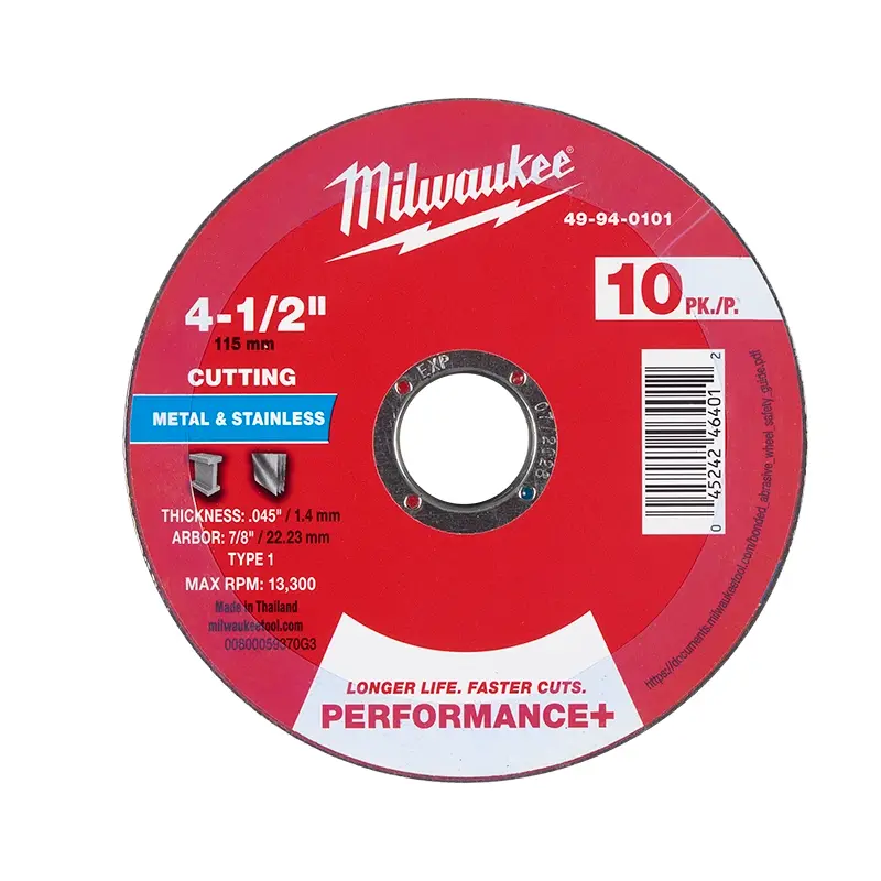 DISCO DE CORTE PARA METAL PERFORMANCE (4-1/2" X .045" X 7/8") TIPO 1 - INCLUYE 10 DISCOS