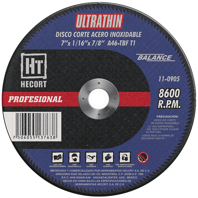 DISCO DE CORTE INOXIDABLE 7X1/16X7/8 ECONO BALANCE A46T-BFT1