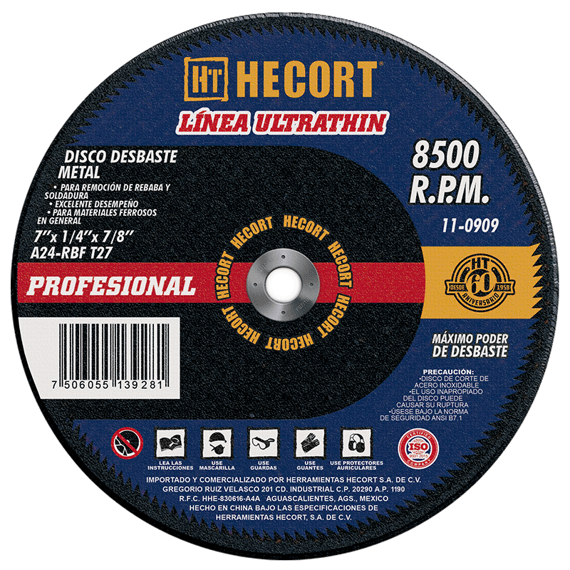 DISCO DE DESBASTE METAL 7 X 1/4 X 7/8 ECONOBALANCE T27 A24U