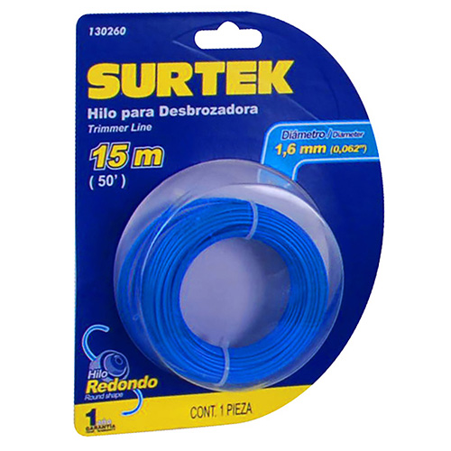 HILO DE NYLON PARA DESBROZADORA ELECTRICA Y GASOLINA DE 15 MTS X 1.65 MM COLOR AZUL