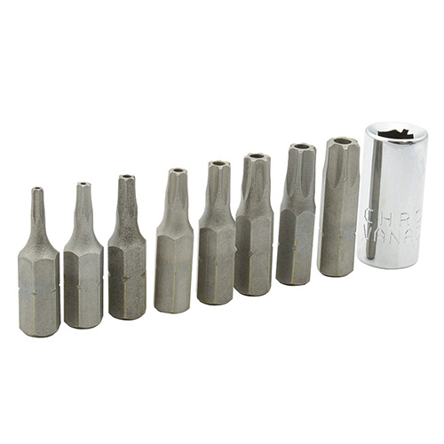 JUEGO PROFESIONAL 9 PUNTAS INTERCAMBIABLES TIPO TORX C/ADAPTADOR DE 1/4