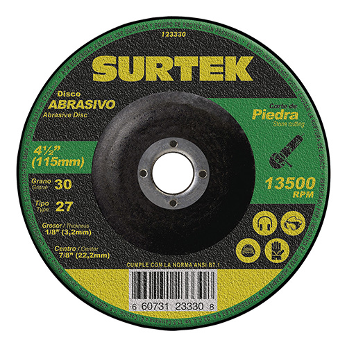 DISCO ABRASIVO TIPO 27 PARA PIEDRA, 4-1/2" X 1/8"