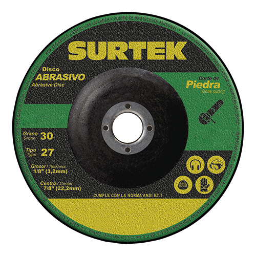 DISCO ABRASIVO TIPO 27 PARA PIEDRA, 7" X 1/8"