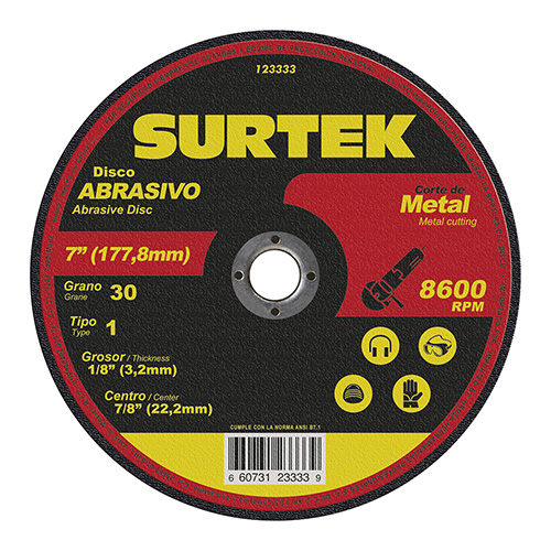 DISCO ABRASIVO TIPO 1 PARA METAL, 7" X 1/8"
