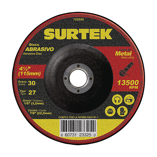 DISCO ABRASIVO TIPO 27 PARA METAL, 4-1/2" X 1/8"