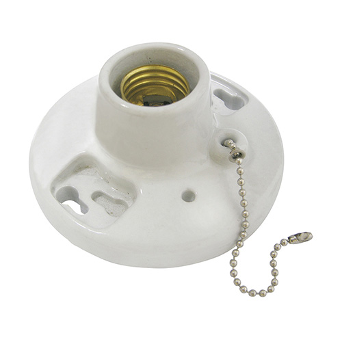 PORTALÁMPARA SENCILLA REDONDA DE PORCELANA CON CADENA PARA TECHO 4.5", COLOR BLANCO